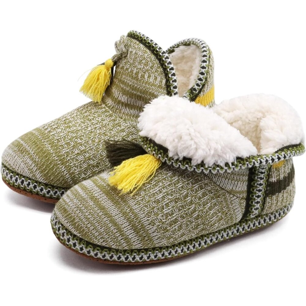 ⚡Women Light Green Cotton Knit Faux Cashmere Quilted Warm Ankle Indoor Boots